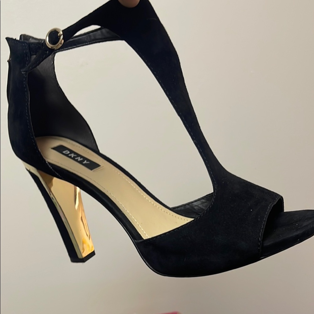 DKNY Black Suede Heels with Ankle Strap & Back Zip Closure. These are gorgeous!
